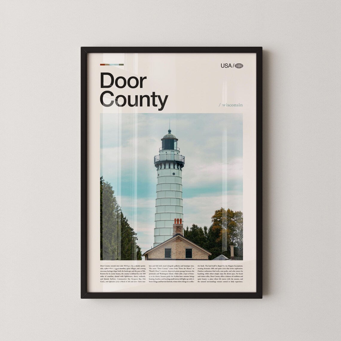 Door County Wisconsin Lighthouse Lake Michigan Travel Poster