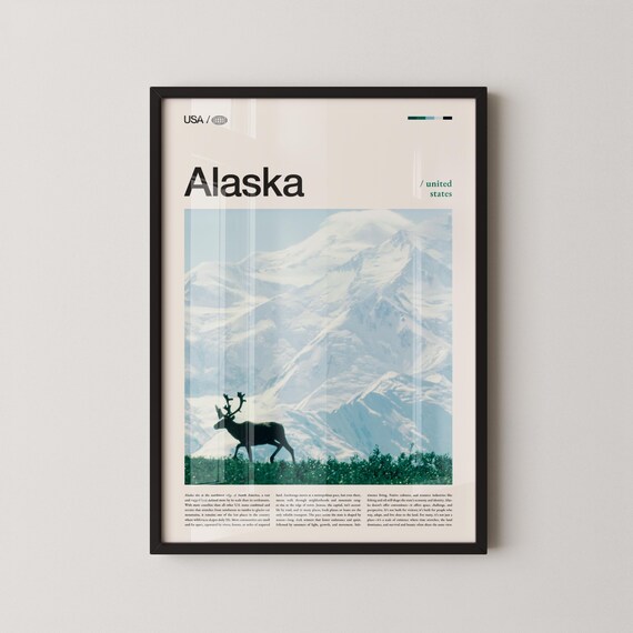 Alaska Moose Before Denali Mountain Wildlife Nature Travel Poster