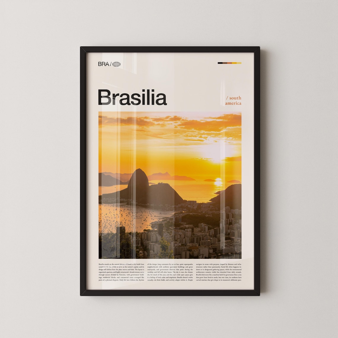 Brasilia Golden Sunset Bay Skyline Modern Brazil Travel Poster