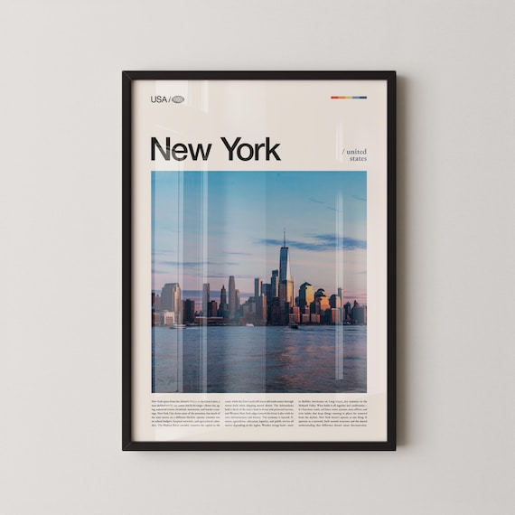 New York Manhattan Skyline Golden Hour Skyscrapers Travel Poster