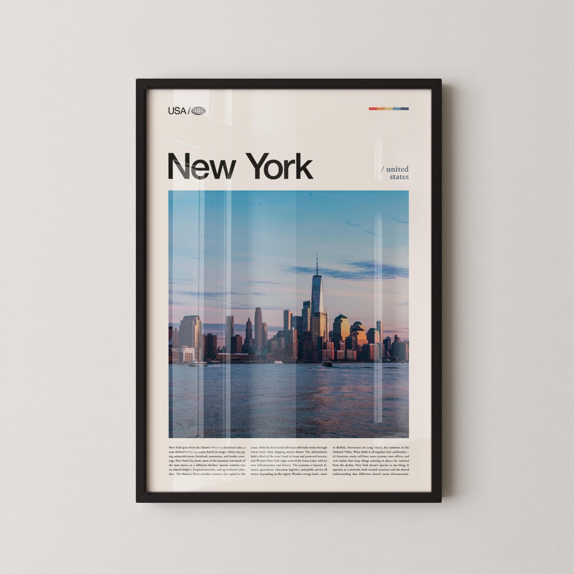 New York Manhattan Skyline Golden Hour Skyscrapers Travel Poster