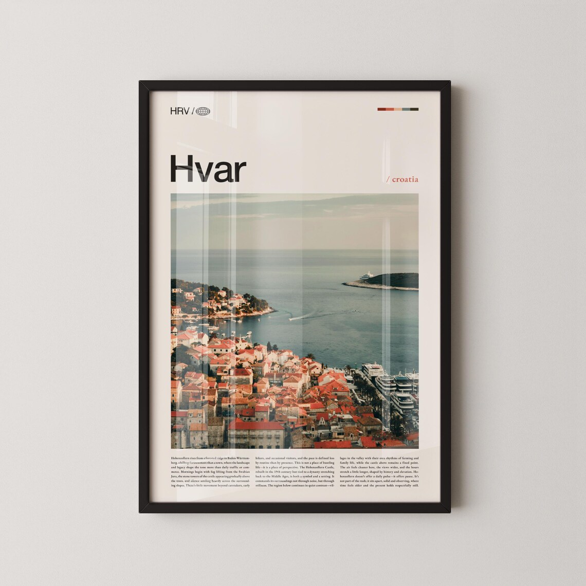 Hvar Croatia Harbor Red Rooftops Aerial Island Scenic Travel Poster