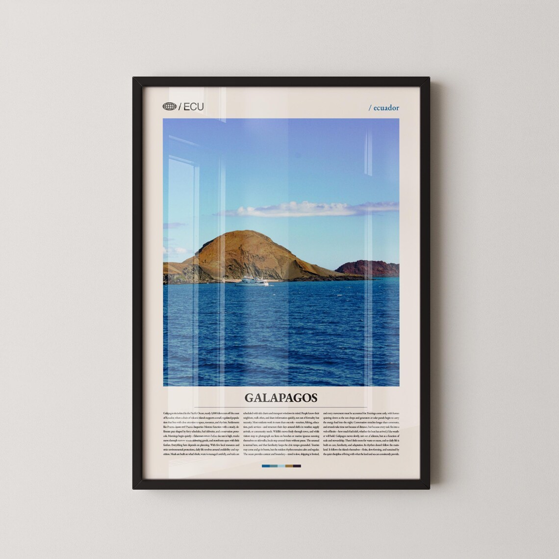 Galapagos Ecuador Volcanic Island Ocean Boat Vintage Travel Poster
