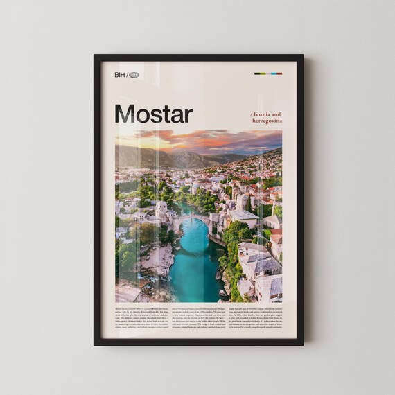 Mostar Bosnia Herzegovina Historic Old Bridge Sunset Travel Poster