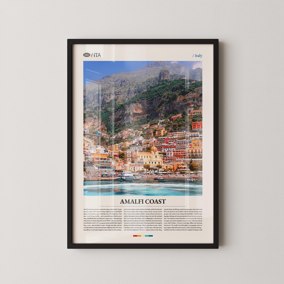 Amalfi Coast Italy Seaside Town Photo Poster With Mountain View