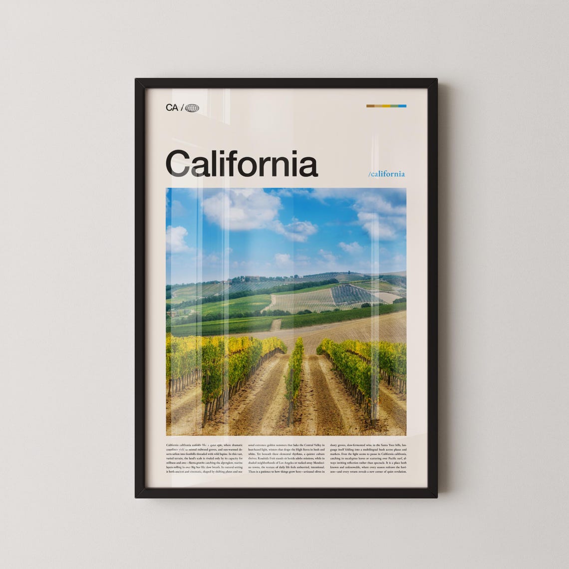 California Vineyard Rows Under Bright Blue Sky Photo Travel Poster