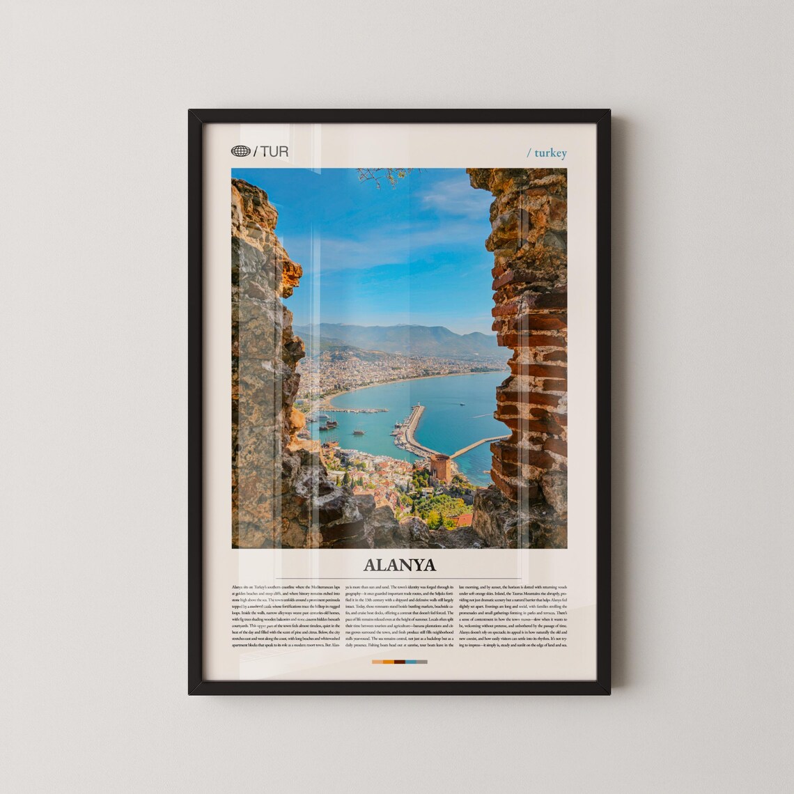 Alanya Turkish Bay View Through Ancient Castle Walls Travel Poster