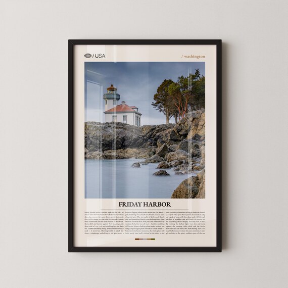 Friday Harbor Washington Lighthouse San Juan Coastal Travel Poster