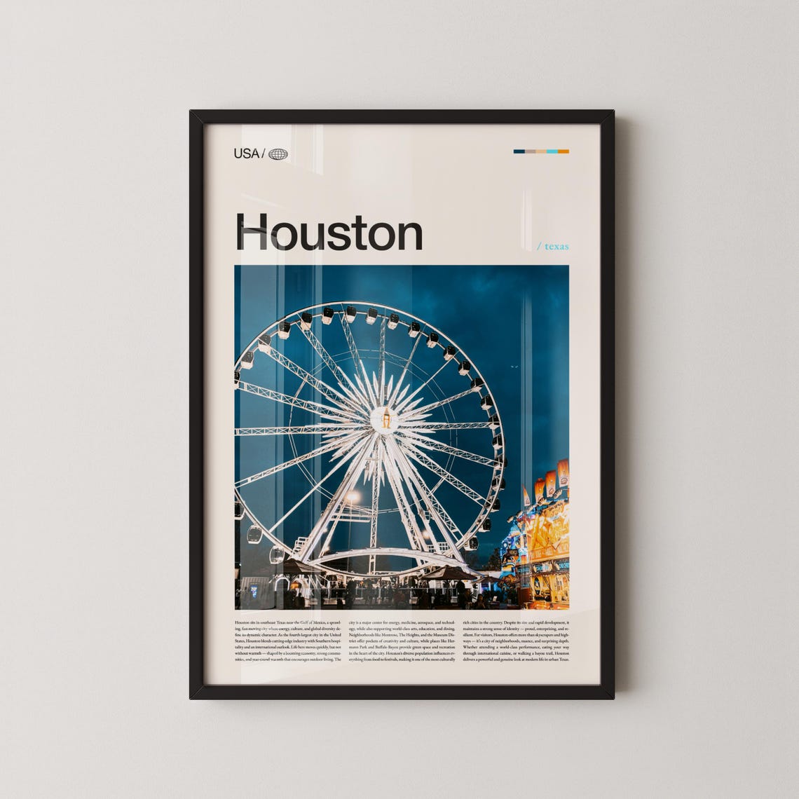 Houston Texas Giant Ferris Wheel Boardwalk Night Glow Poster