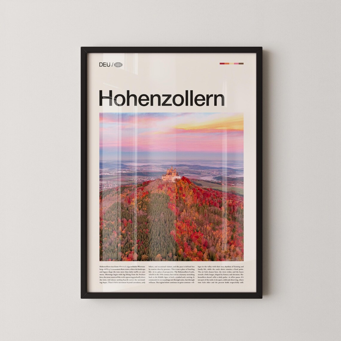Hohenzollern Castle Germany Wall Art Majestic Hilltop Fortress And Sunset Landscape Print Poster Scenic European Photography