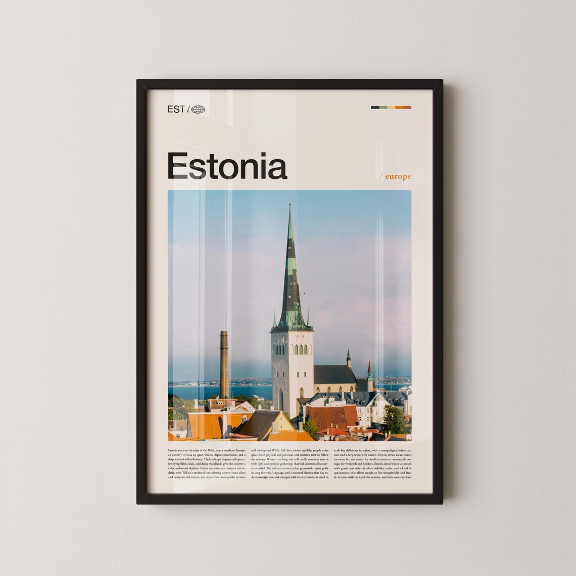 Estonia Tallinn Church Spire Blue Sky Daytime Skyline Travel Poster