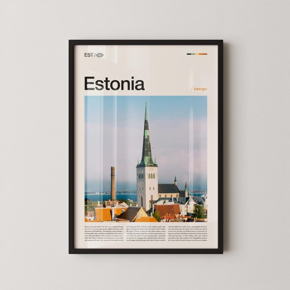Estonia Tallinn Church Spire Blue Sky Daytime Skyline Travel Poster