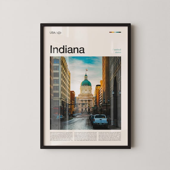 Indiana State House Dome Historic Street Photo Travel Poster