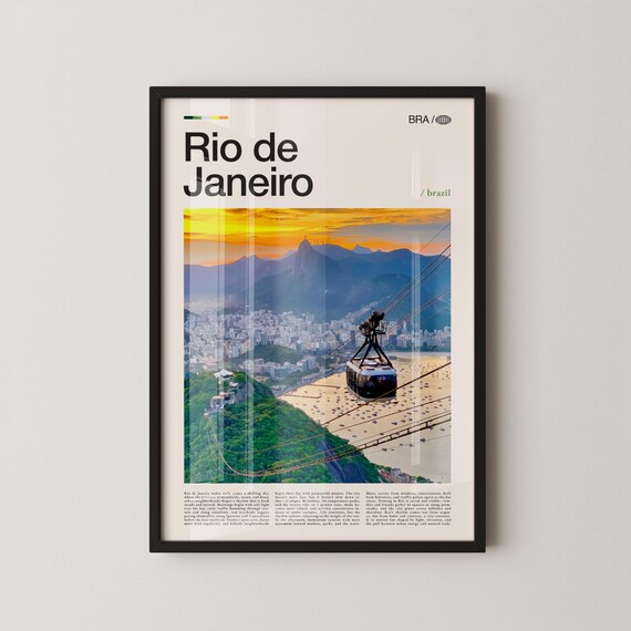 Rio de Janeiro Sunset Poster with Sugarloaf Cable Car over Copacabana Beach