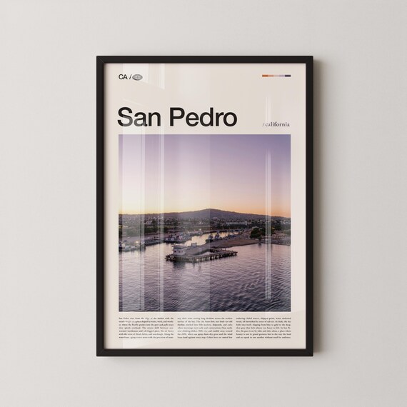 San Pedro California Harbor Sunset Typographic Travel Poster