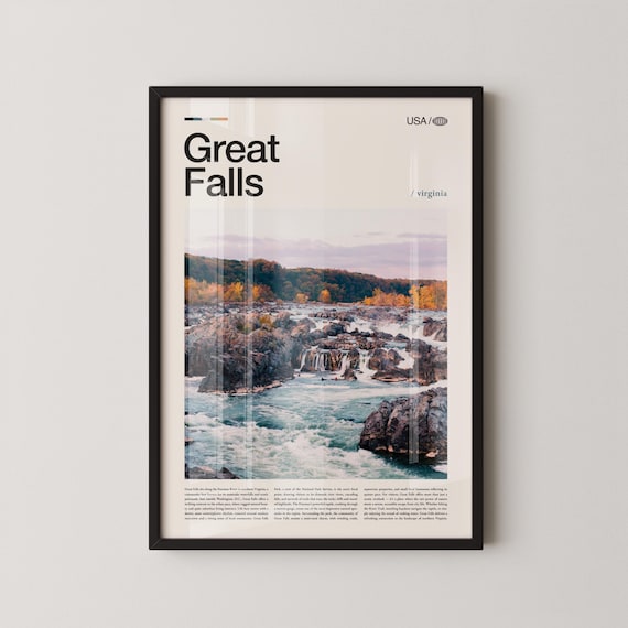 Great Falls Virginia Autumn Rapids Minimalist Travel Photo Poster