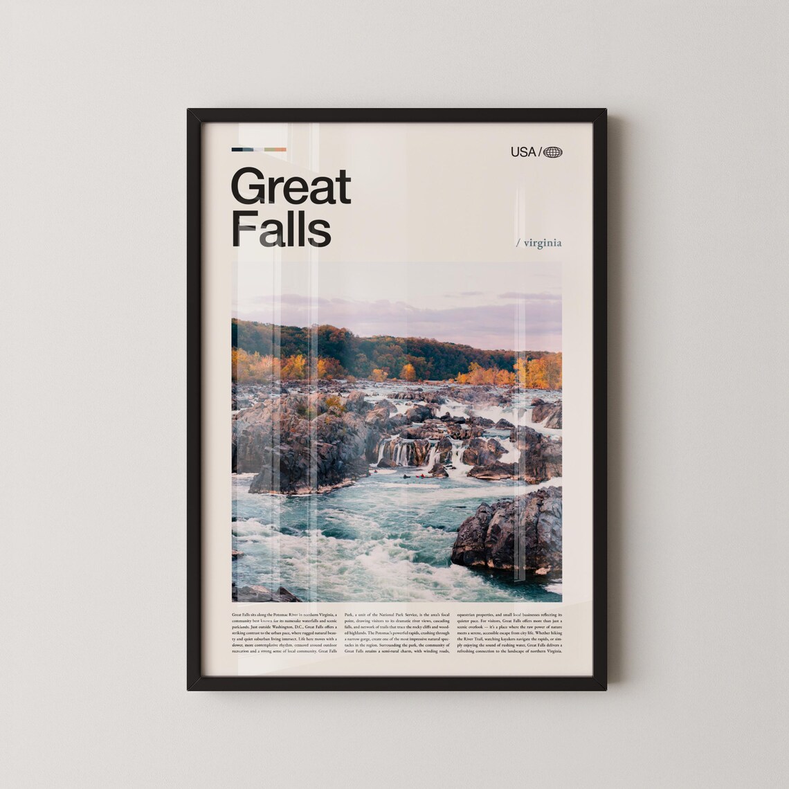 Great Falls Virginia Autumn Rapids Minimalist Travel Photo Poster