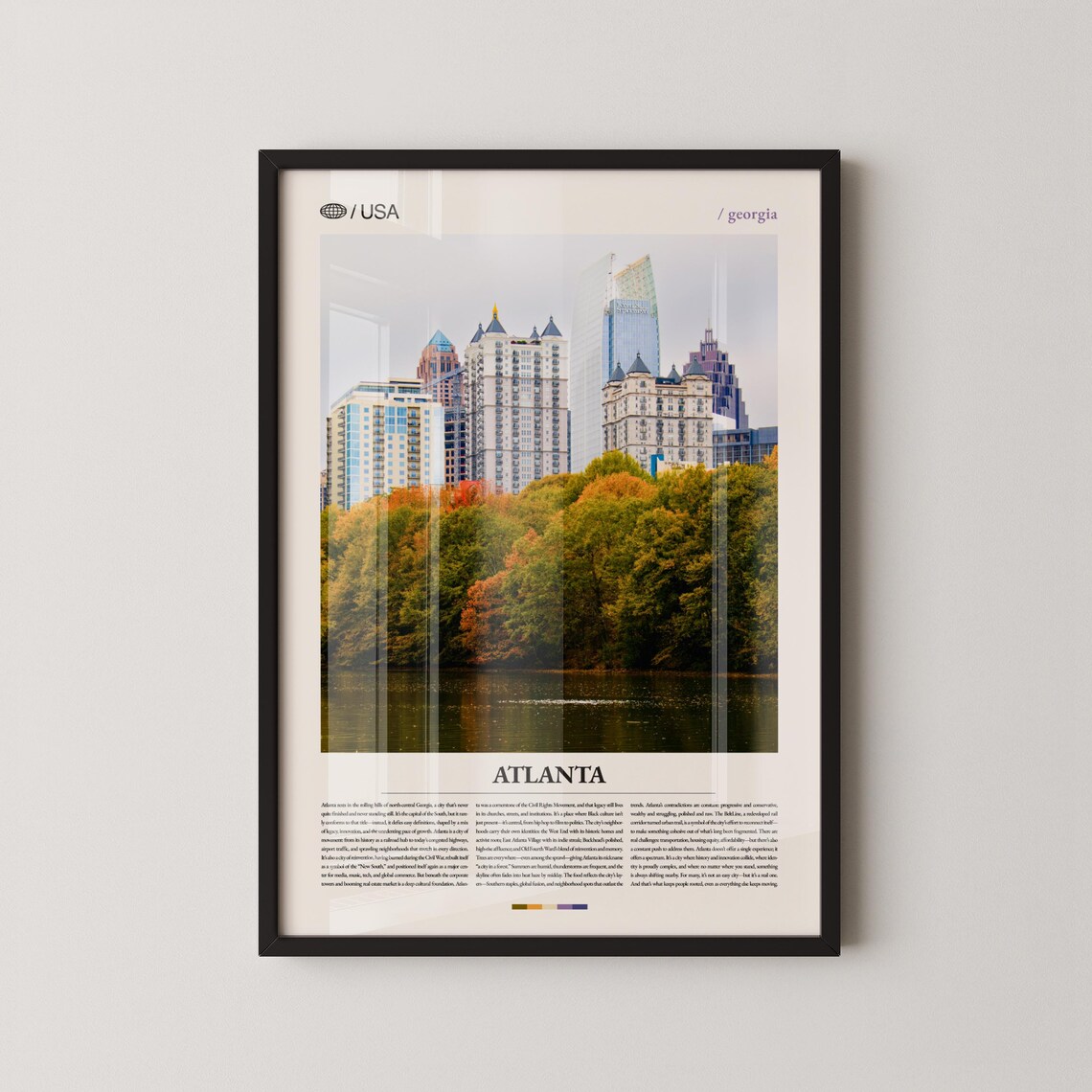 Atlanta Georgia Autumn Skyline Reflection On Lake Travel Poster