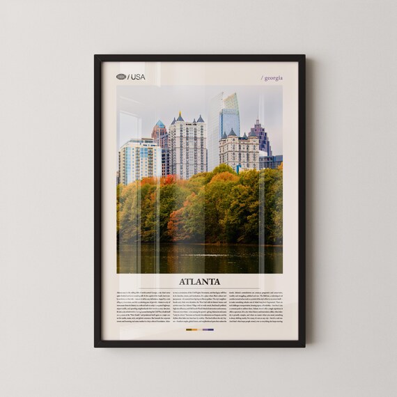 Atlanta Georgia Autumn Skyline Reflection On Lake Travel Poster
