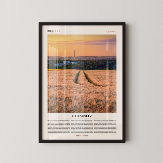 Chemnitz Germany Wheat Field Sunset Skyline Panorama Travel Poster