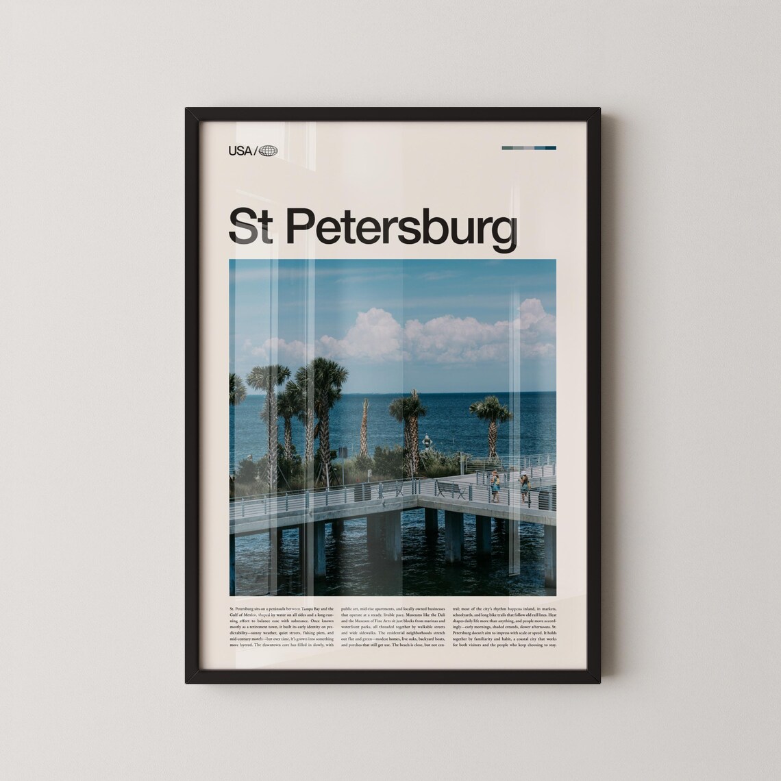 St Petersburg Florida Fishing Pier Palm Trees Retro Travel Poster