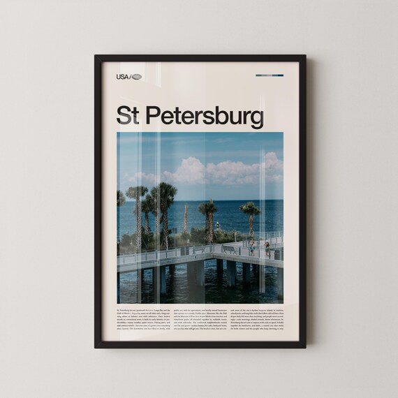 St Petersburg Florida Fishing Pier Palm Trees Retro Travel Poster