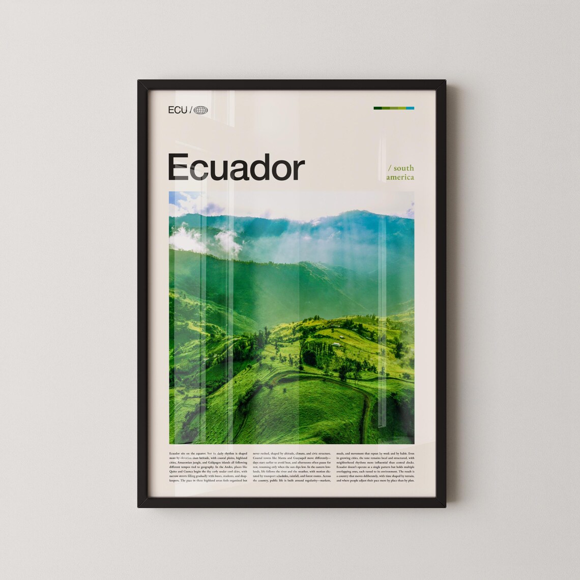 Ecuador South America Andes Highlands Green Hills Travel Poster