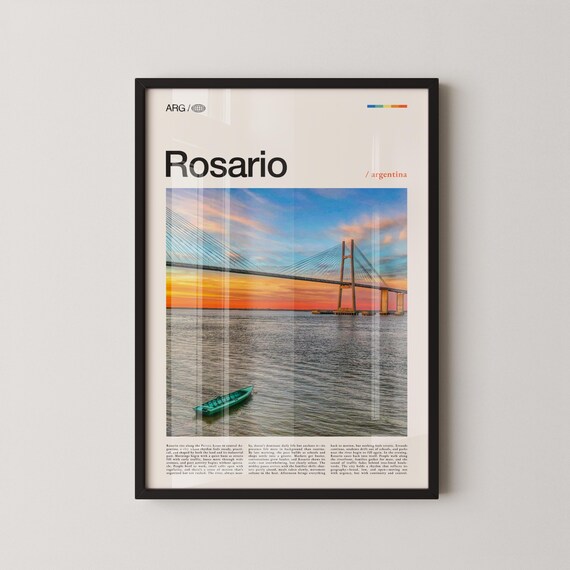 Rosario Argentina Bridge Sunset Poster, Parana River Travel Gift Art