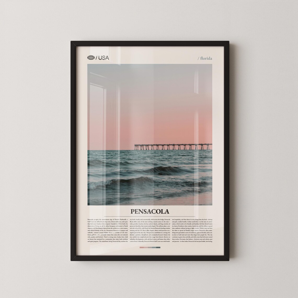 Pensacola Florida Fishing Pier Sunset Ocean Waves Travel Poster