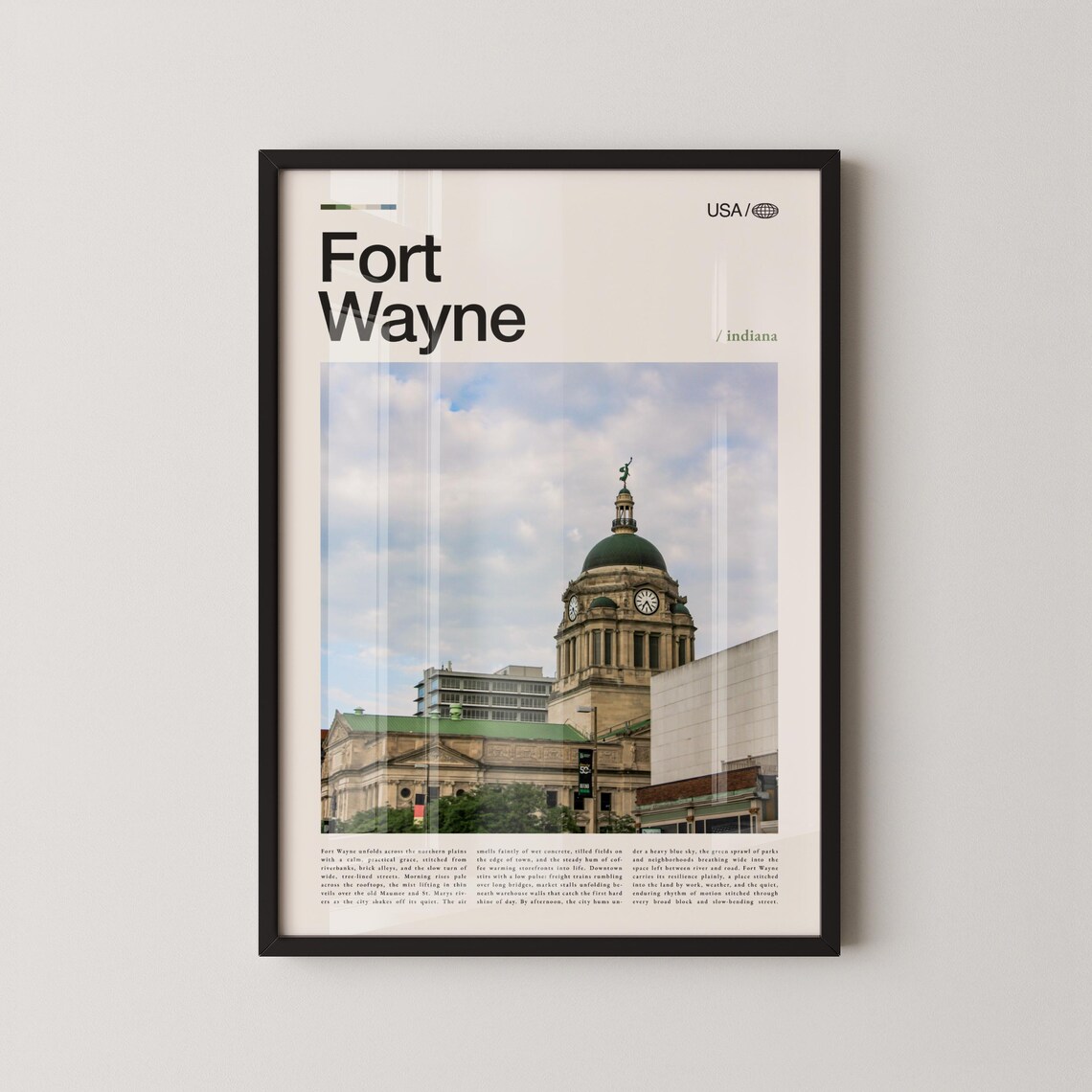 Fort Wayne Indiana Historic Clock Tower Cityscape Photo Poster
