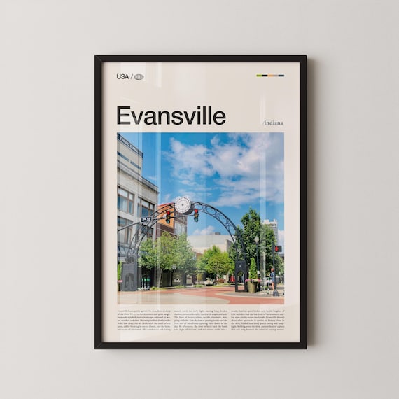 Evansville Indiana Downtown Clock Arch Black Frame Travel Photo Poster