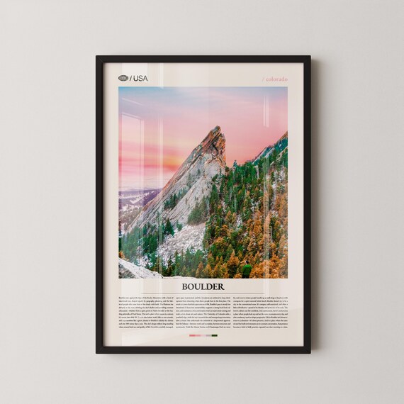 Boulder Colorado Flatirons Sunrise Pink Sky Mountain View Poster