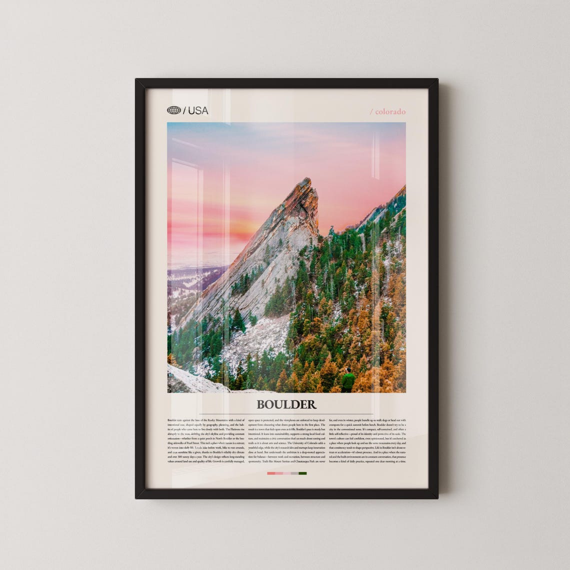 Boulder Colorado Flatirons Sunrise Pink Sky Mountain View Poster