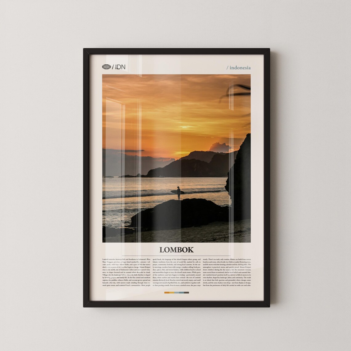 Lombok Indonesia Rocky Coast Sunset Surfer Photography Poster