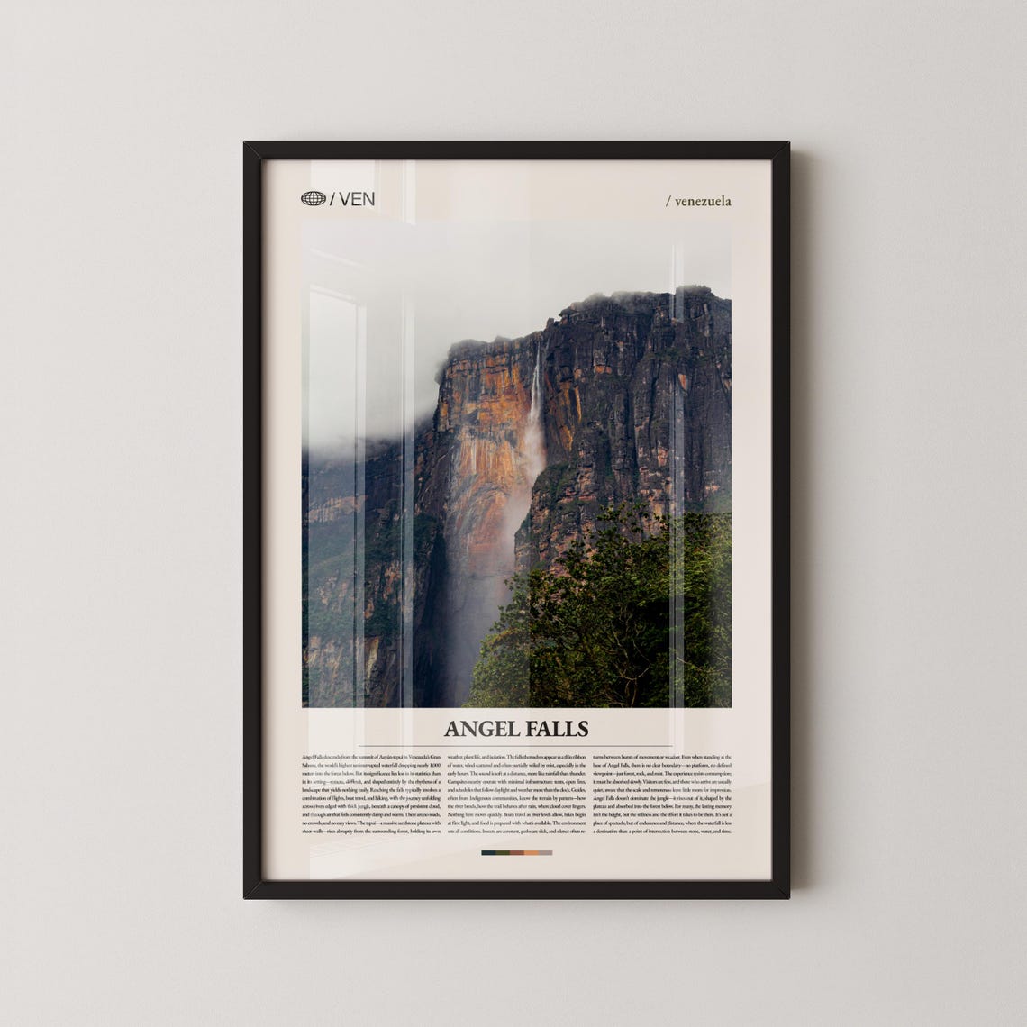 Angel Falls Venezuela Poster Towering Waterfall Cliff Canaima Nature