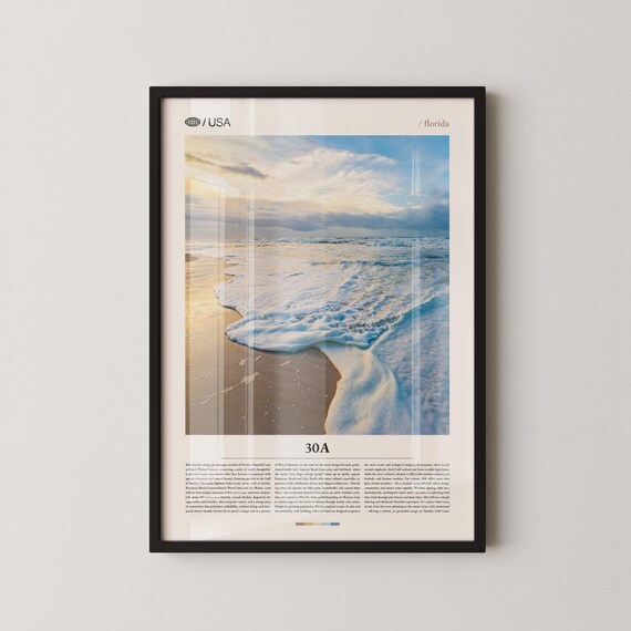 30A Florida Gulf Coast Beach Wave Photo Seaside Travel Poster