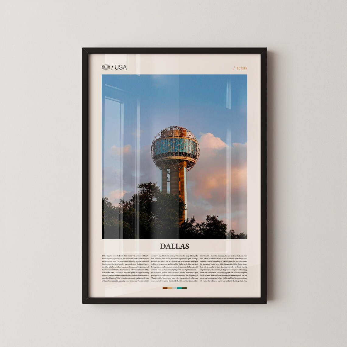Dallas Reunion Tower Above Tree Tops At Golden Hour Travel Poster