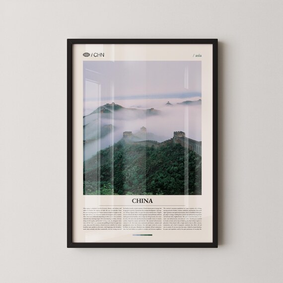 China Great Wall Misty Green Mountains Serene Landscape Travel Poster