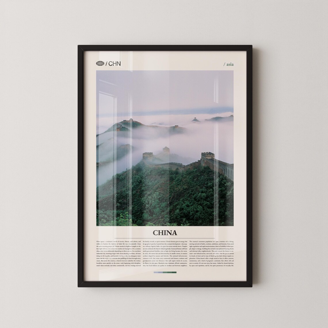China Great Wall Misty Green Mountains Serene Landscape Travel Poster