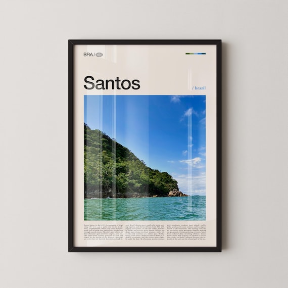 Santos Brazil Coastal Cliffs Ocean Photography Travel Poster