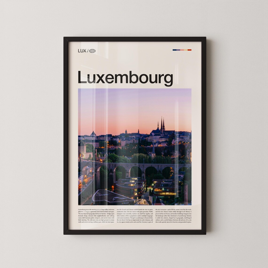 Luxembourg City Twilight Poster Historic Cityscape Travel Wall Decor