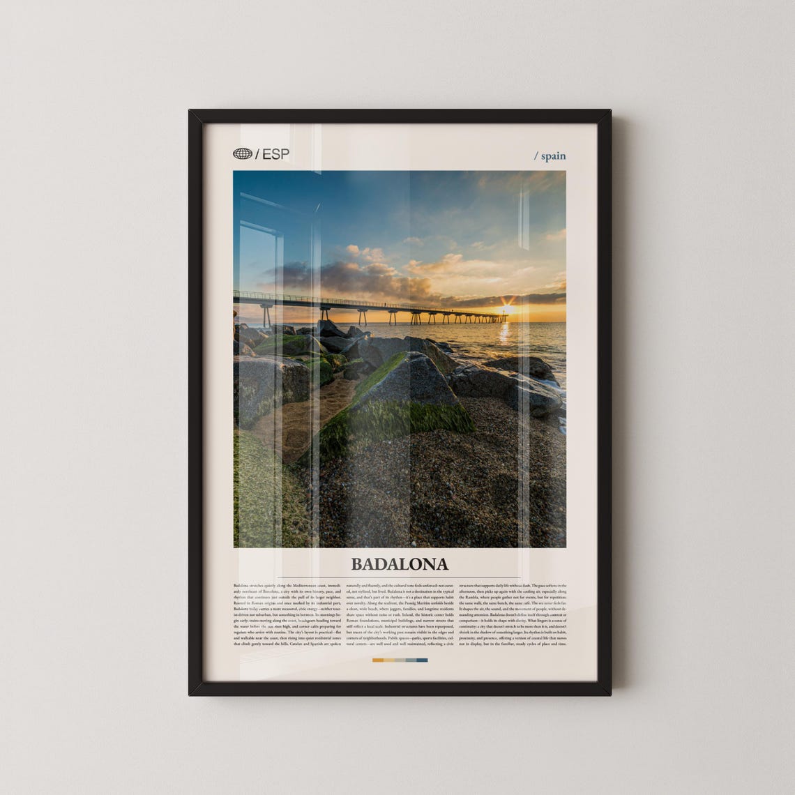 Badalona Spain Pier at Sunrise Over Rocky Mediterranean Shore Poster