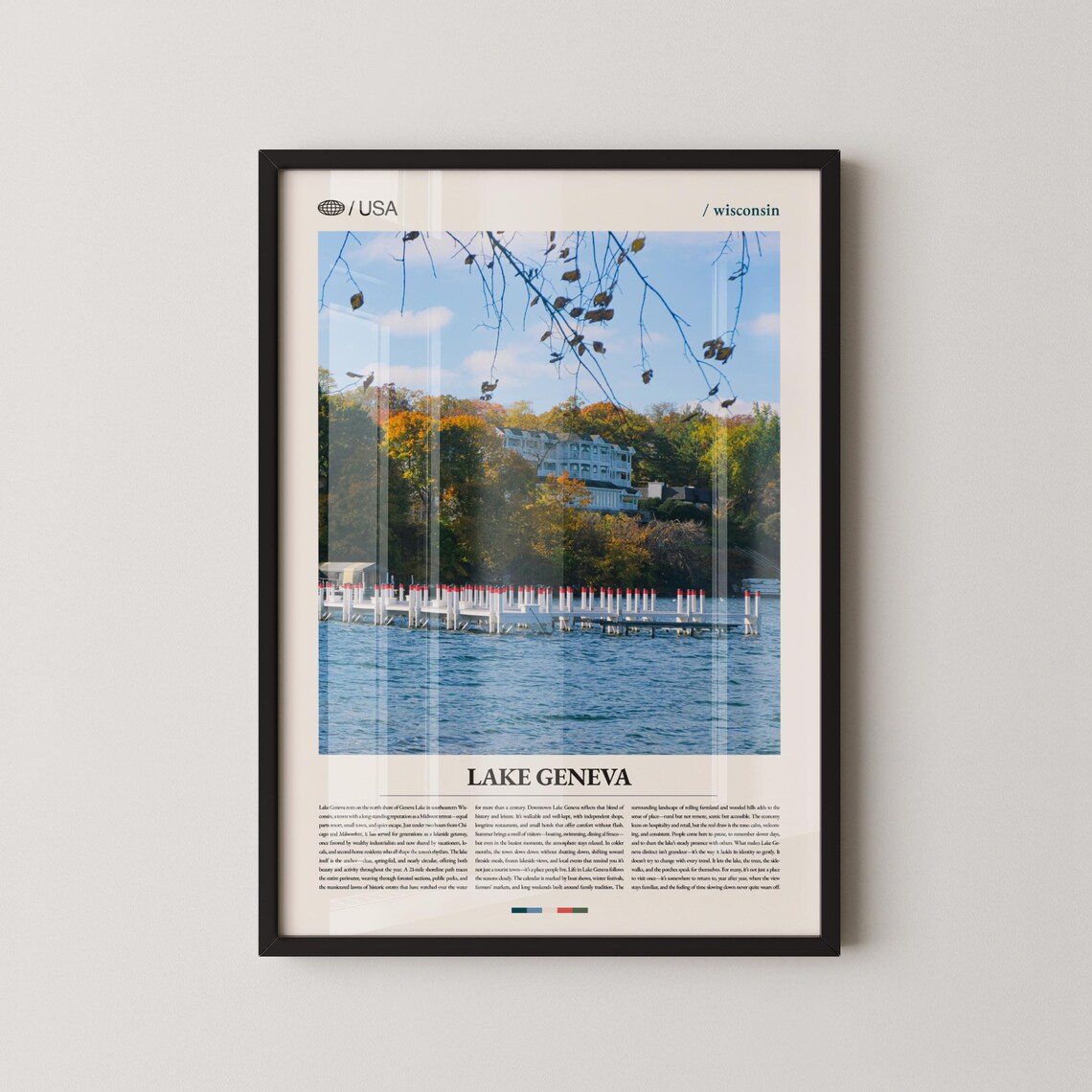 Lake Geneva Wisconsin Autumn Lakeside Pier Fall Travel Poster