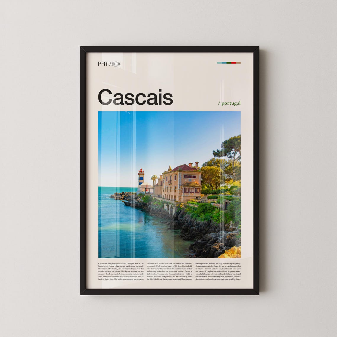 Cascais Portugal Lighthouse On Rocky Coastline Travel Poster