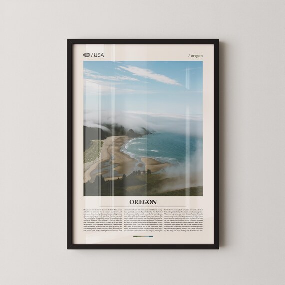 Oregon Coast Aerial Beach Photo Minimalist USA Travel Poster