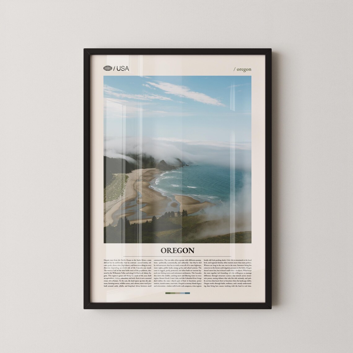 Oregon Coast Aerial Beach Photo Minimalist USA Travel Poster