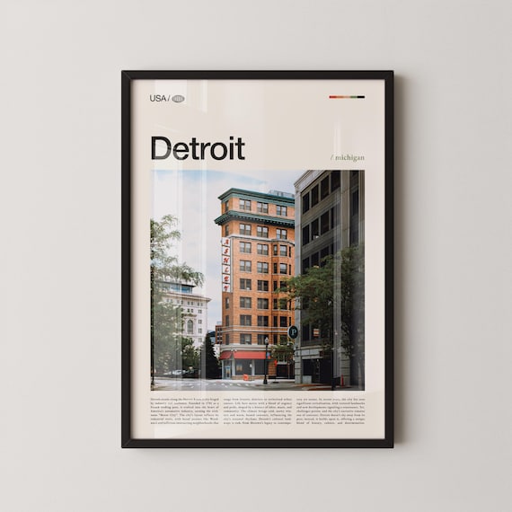 Detroit Michigan Historic Downtown Street Scene Travel Poster