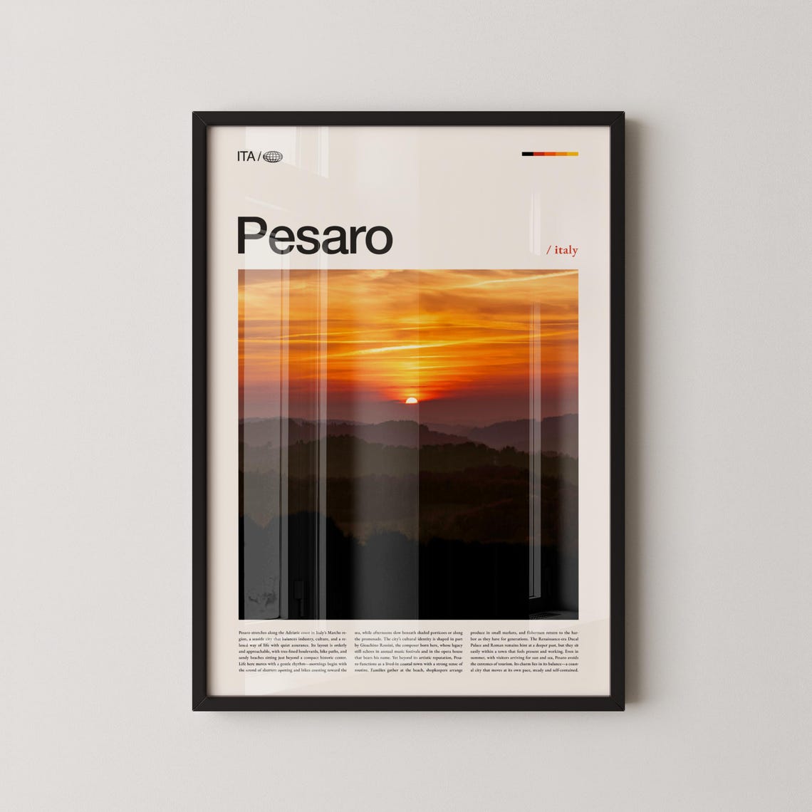 Pesaro Italy Sunset Coastline Minimalist Travel Photo Poster