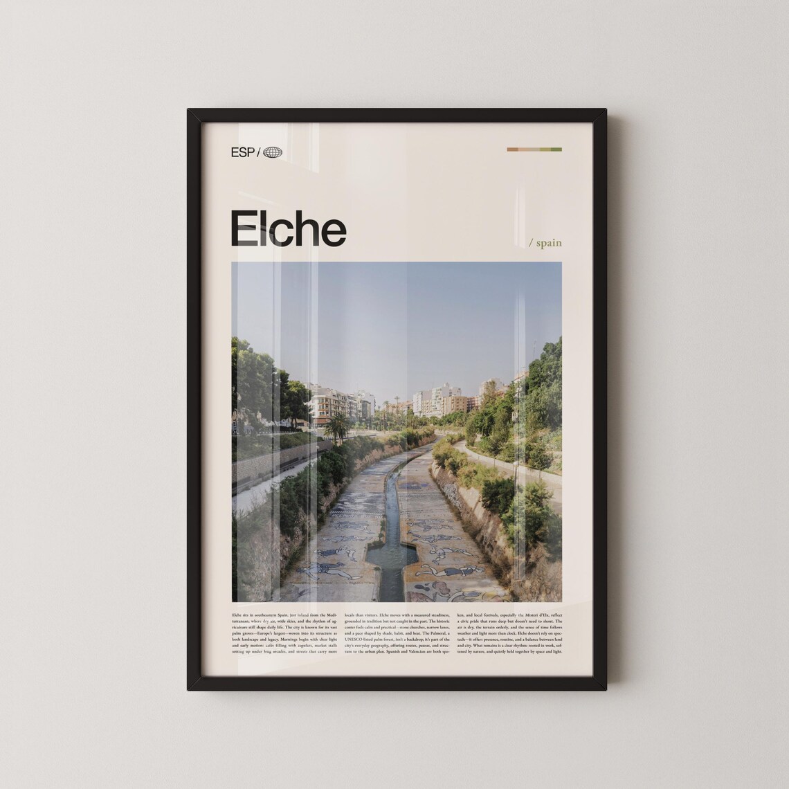 Elche Spain Travel Poster, Palm Grove Cityscape