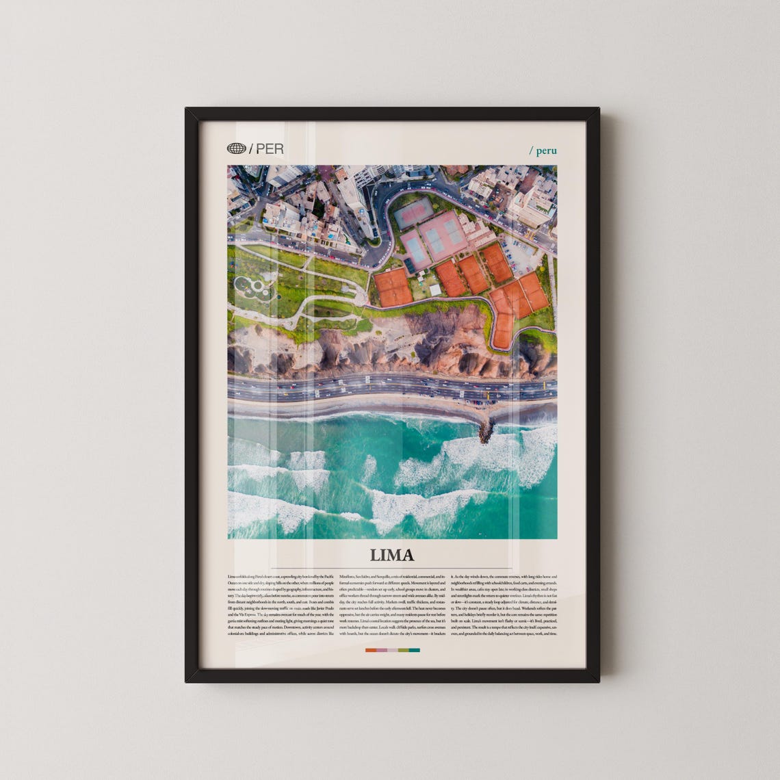 Lima Peru Aerial Coastline Photography Poster Miraflores Surf Waves